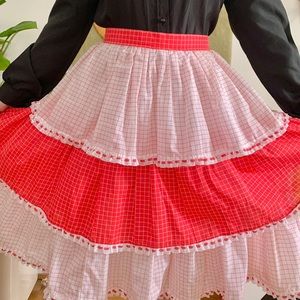 Vintage 70s checkered tiered full circle skirt M
